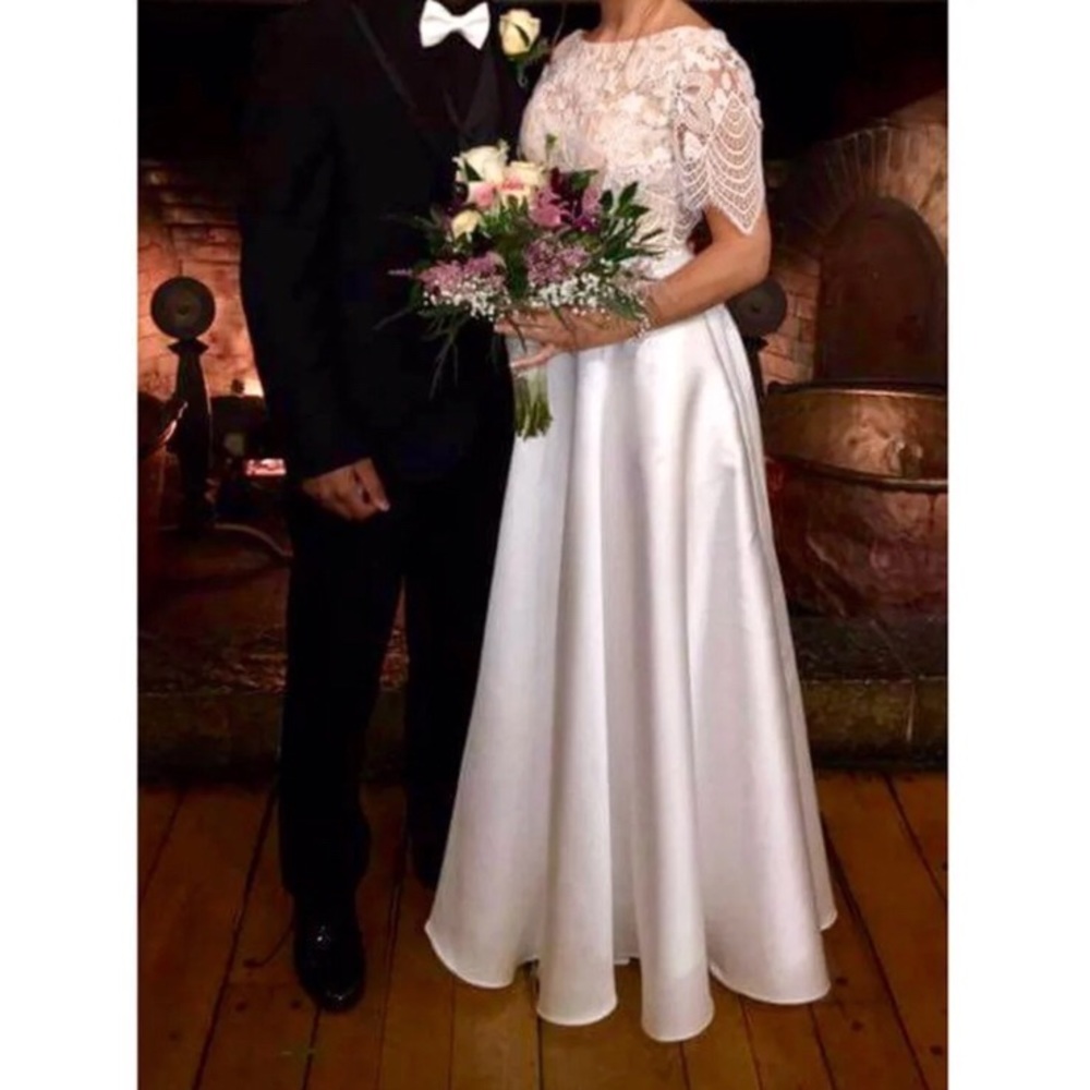 White ivory lace prom dress